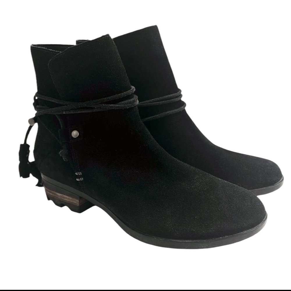 SOREL Farah Black Suede Ankle Boots Block Heel NL2682 Size 8.5 EUC - Picture 2 of 10